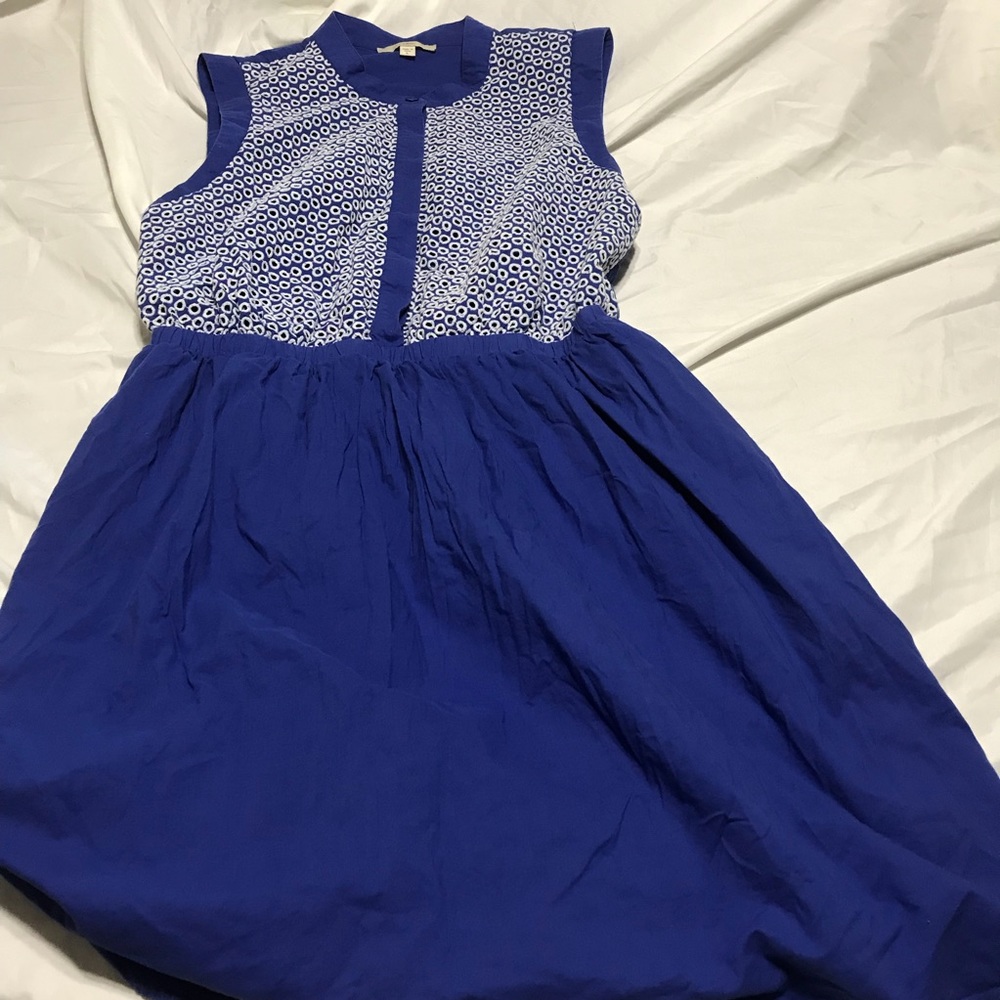 Lark & Ro Blue Eyelet Dress Large White Cotton